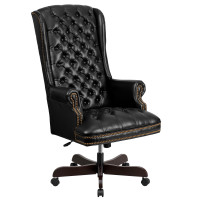 Flash Furniture CI-360-BK-GG High Back Traditional Tufted Black Leather Executive Office Chair